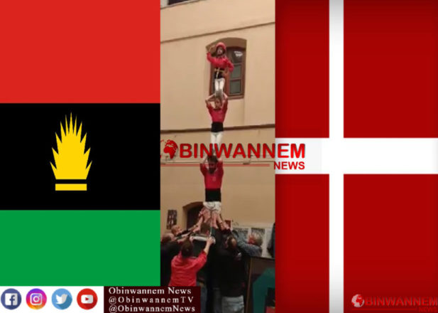 Watch as the Biafran flag is hoisted at a gathering in Denmark